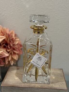 SAME Cristallerie SC Line Hand Blown Crystal Decanter Gold Starburst Italy